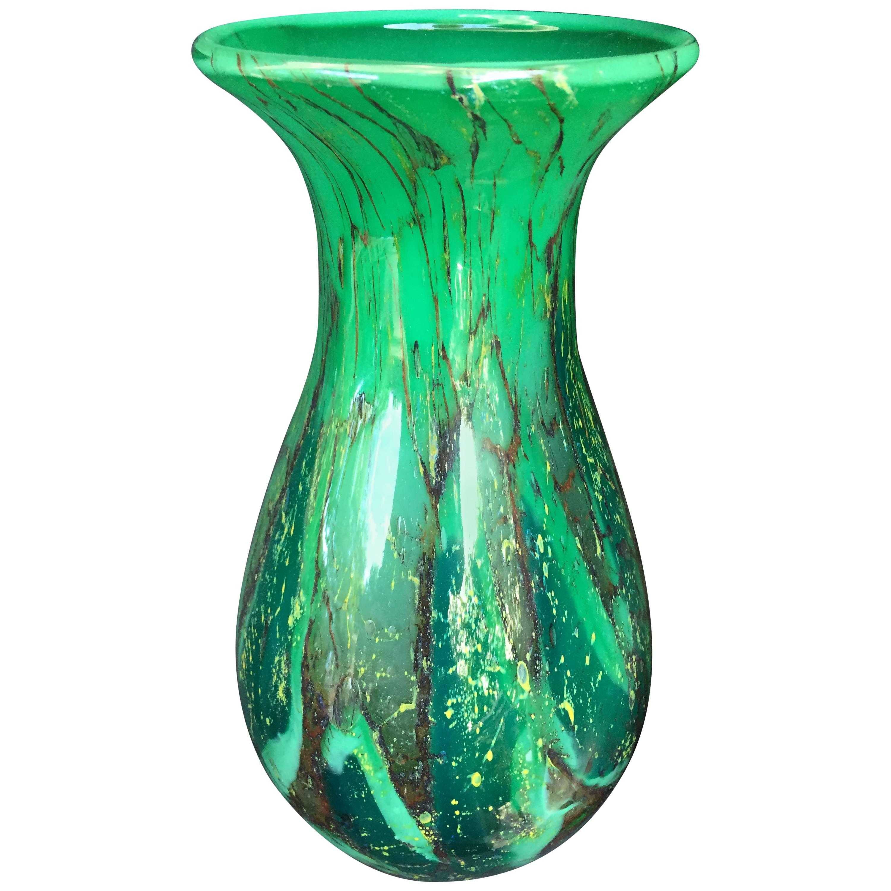 Stunning Hand made Hand blown Glass Vase Rich Green Colors, Karl Wiedmann, 1935 
