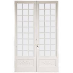 Antique Pine and Gesso Glazed Double Doors