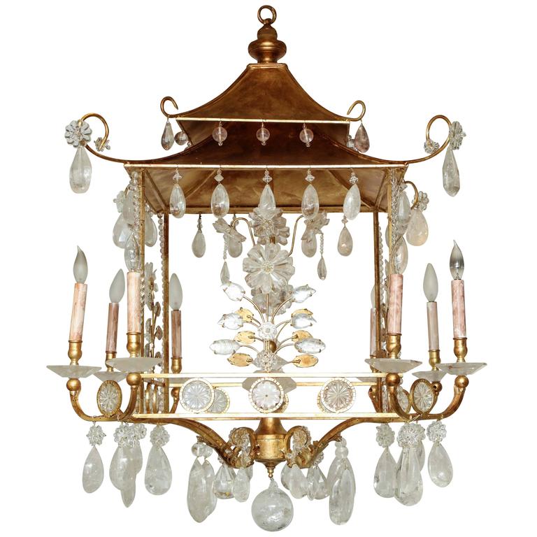 Gilded Pagoda-Form Rock Crystal Chandelier at 1stDibs