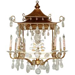 Gilded Pagoda-Form Rock Crystal Chandelier