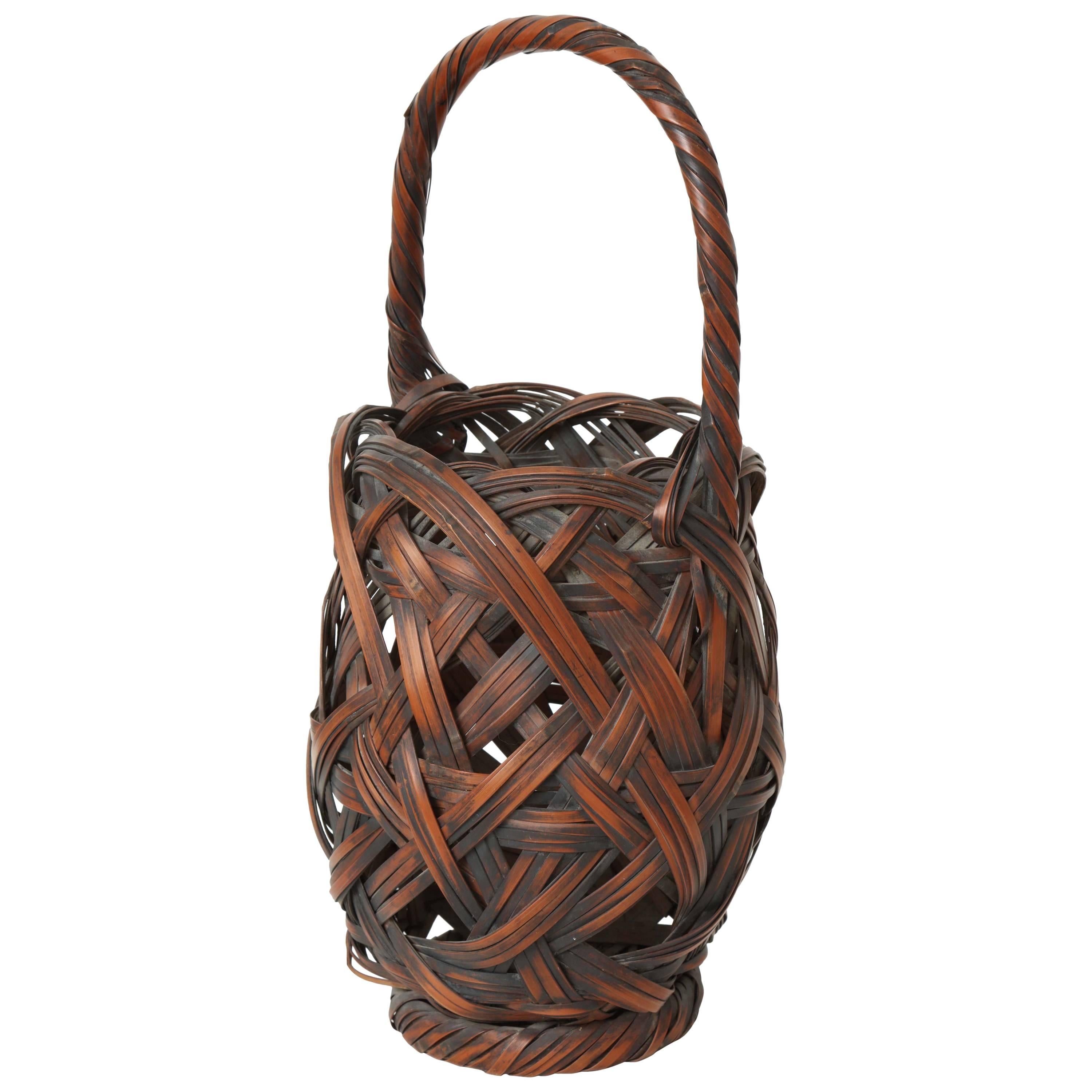 Japanese Meiji Woven Bamboo Basket For Sale