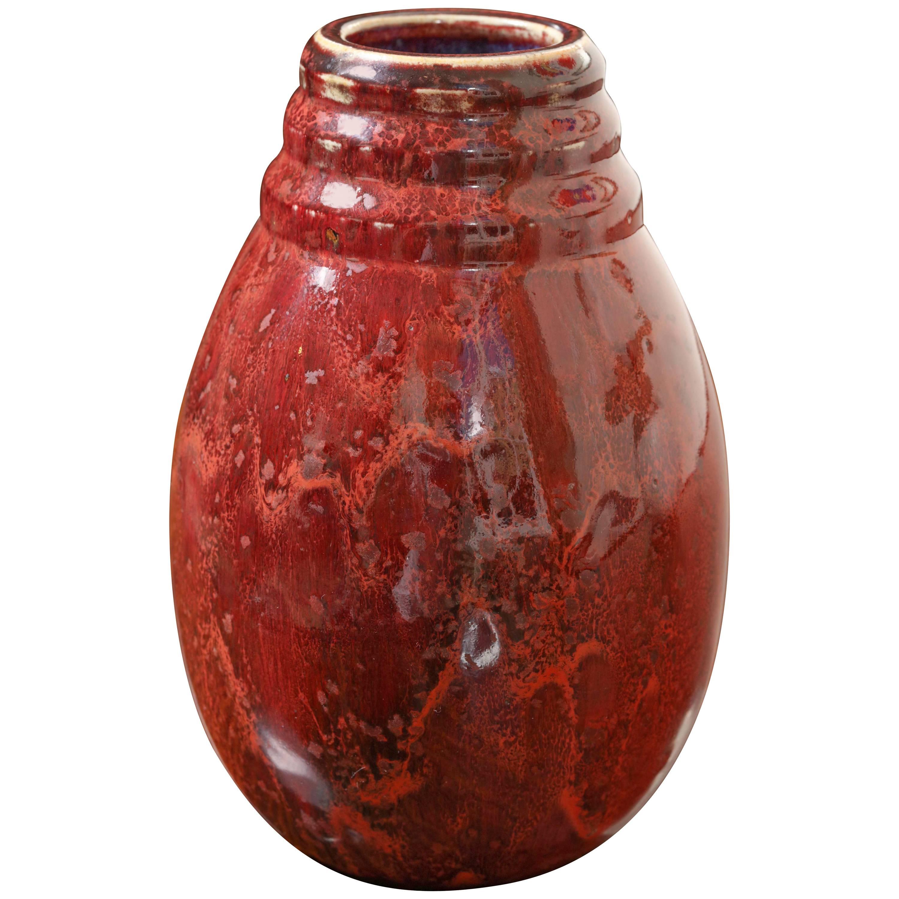 Frédéric Kiefer French Art Deco Stoneware Red Vase