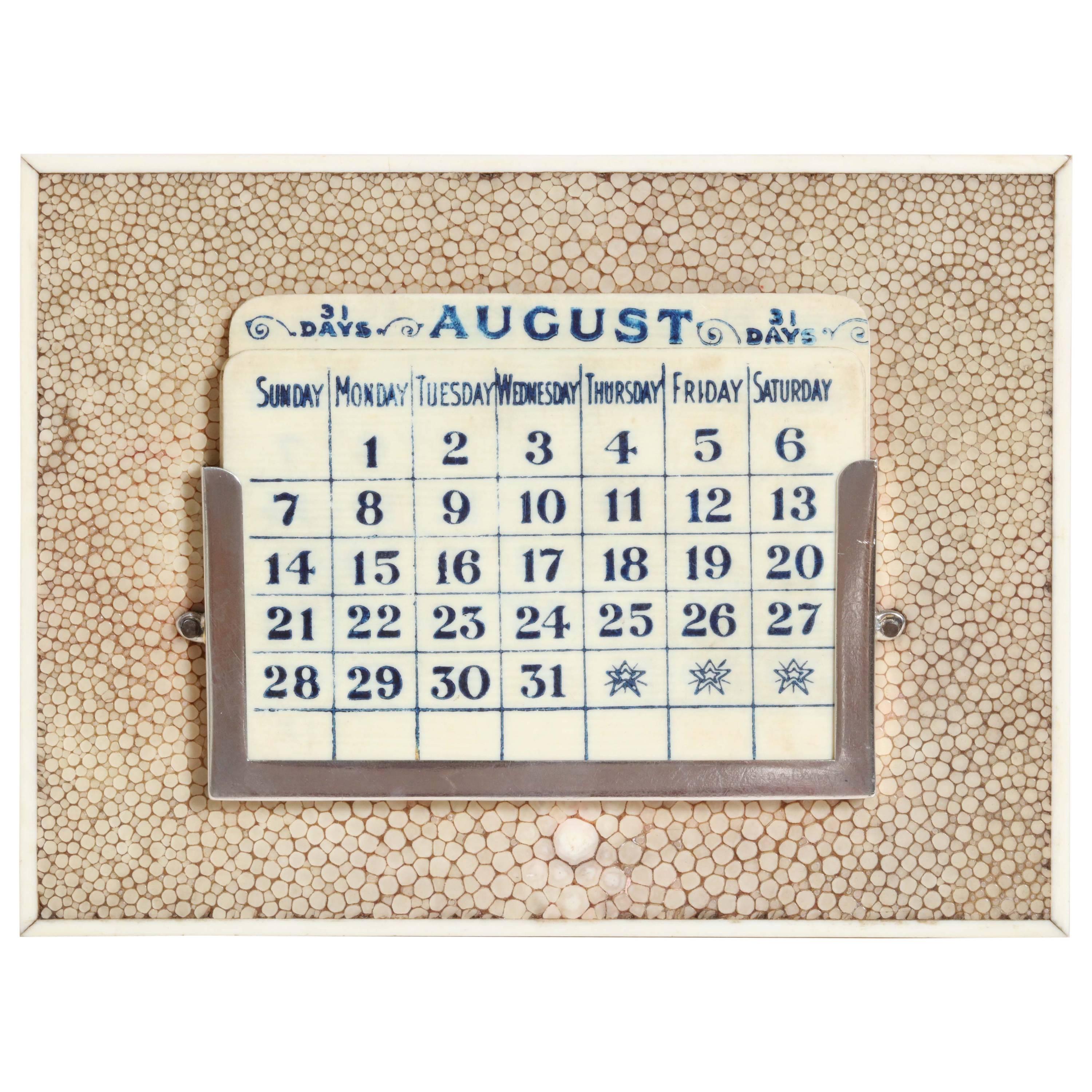 George Betjeman & Sons English Art Deco Shagreen and Silver Perpetual Calendar For Sale