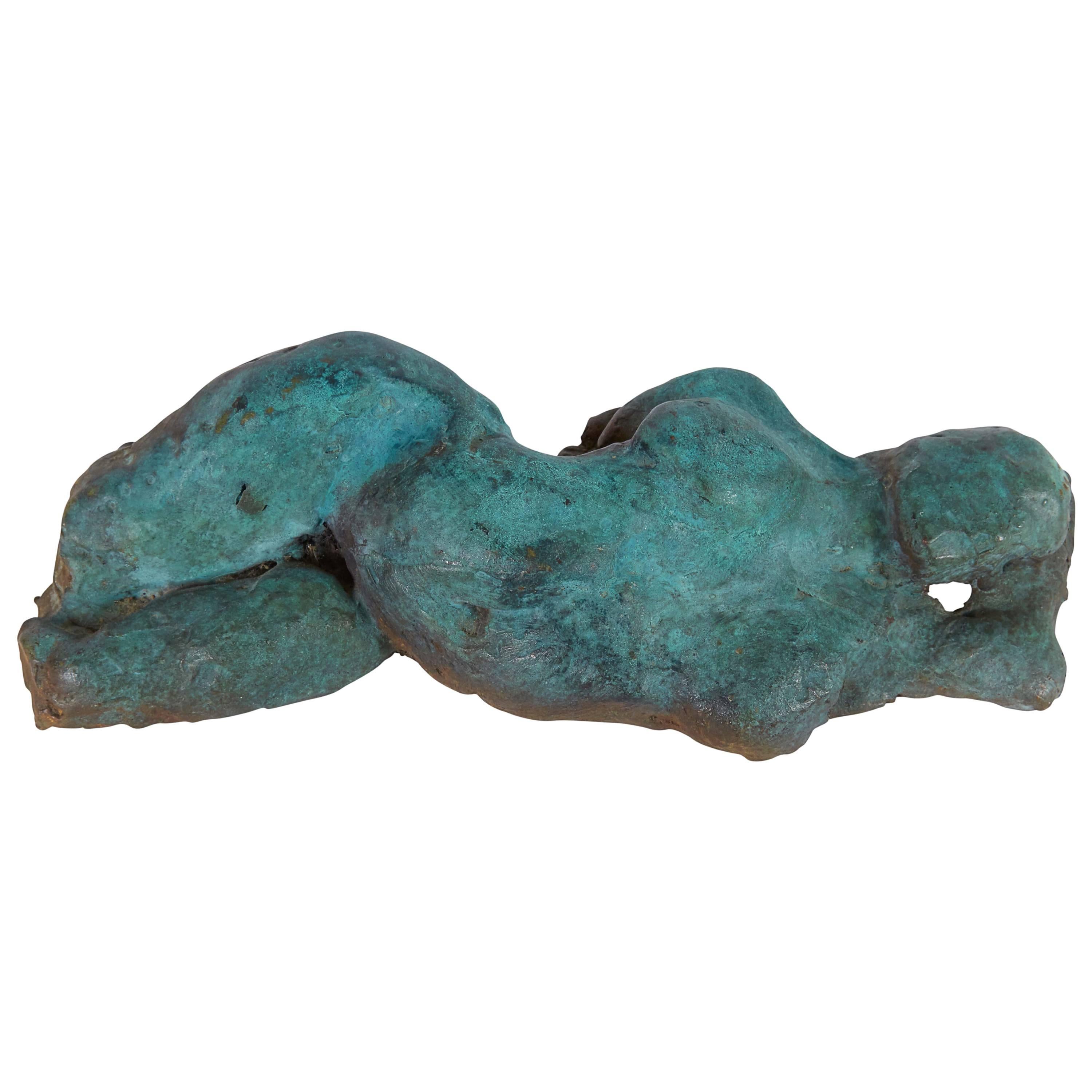 Brutalist Reclining Nude in Patinated Bronze