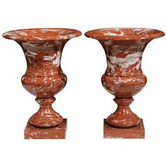 Pair of Italian Red and White Marble Medici Vases