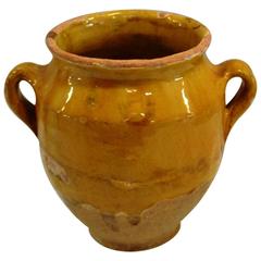 Small Rare Terra Cotta Enameled Yellow Pot