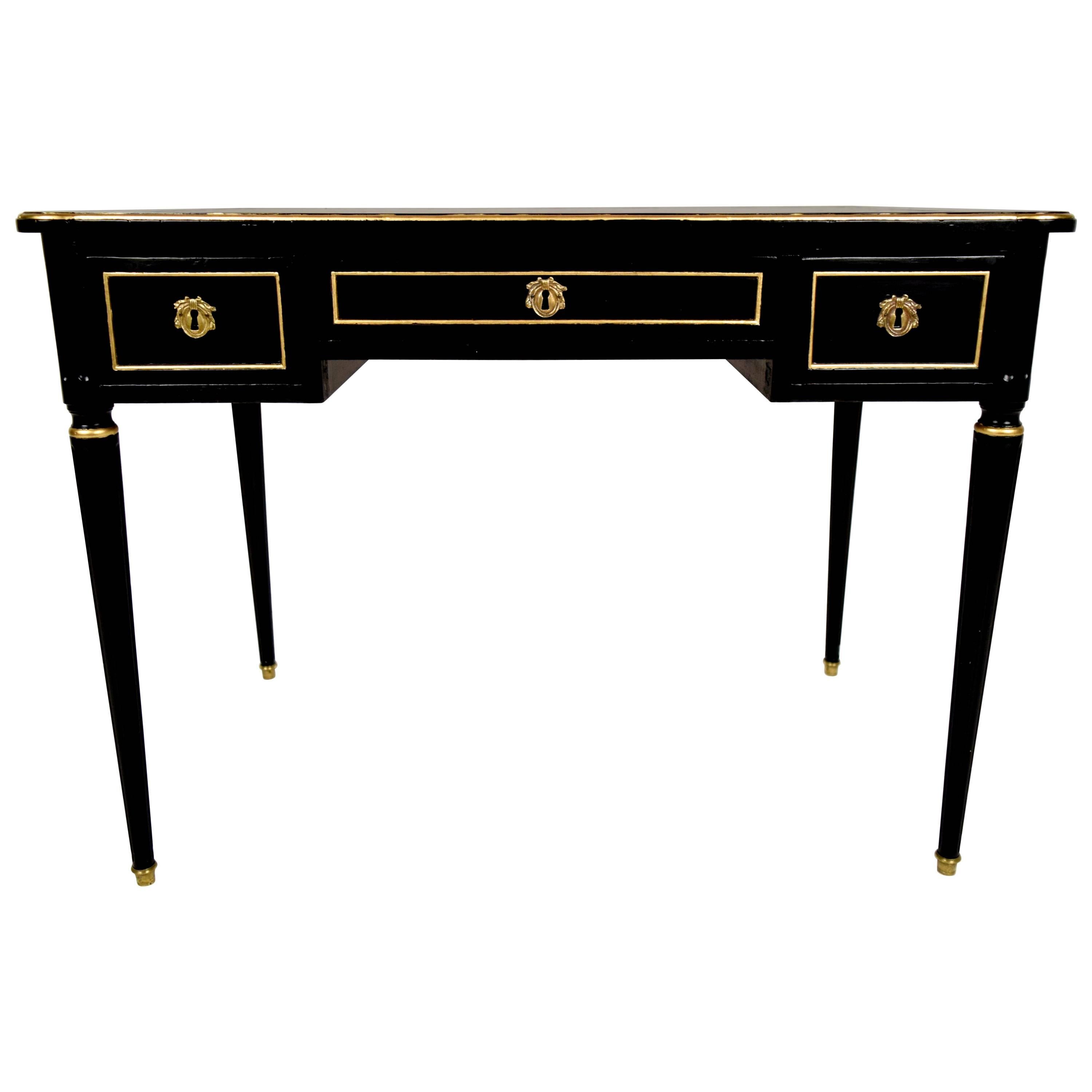 French Late 19th Century Ebonized Louis XVI Writing Desk with Leather Top