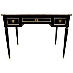 French Late 19th Century Ebonized Louis XVI Writing Desk with Leather Top