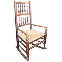Antique Elm Spindle Back Childs Rocking Chair with Rushed Seat 3