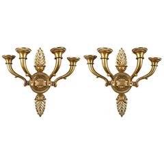 Very Large Pair of Mid-20th Century Ormolu Wall Lights