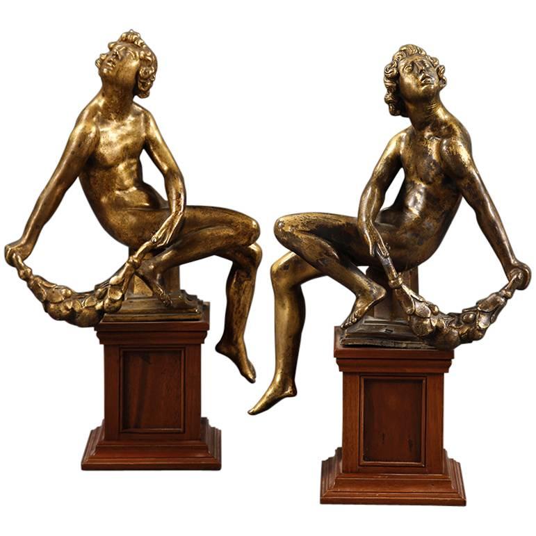Set of Four Gilt Bronze Figures of Seated Nudes For Sale