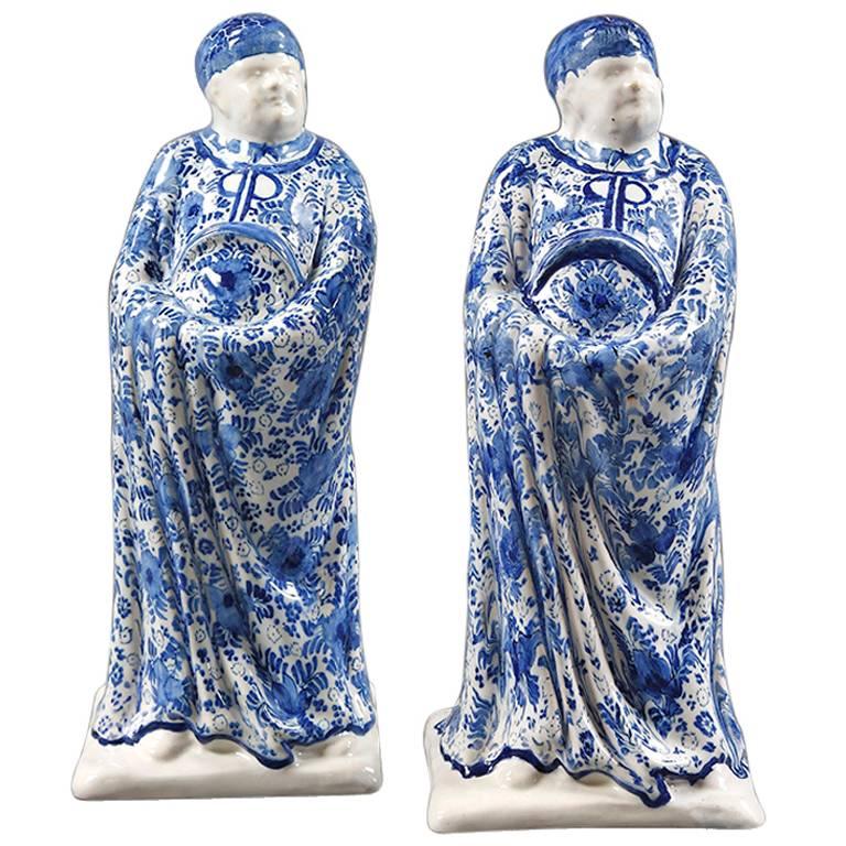 Pair of Blue and White Oriental Figures For Sale