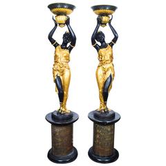 Pair of Huge Gilded Bronze Jardinieres on Marble Bases 10