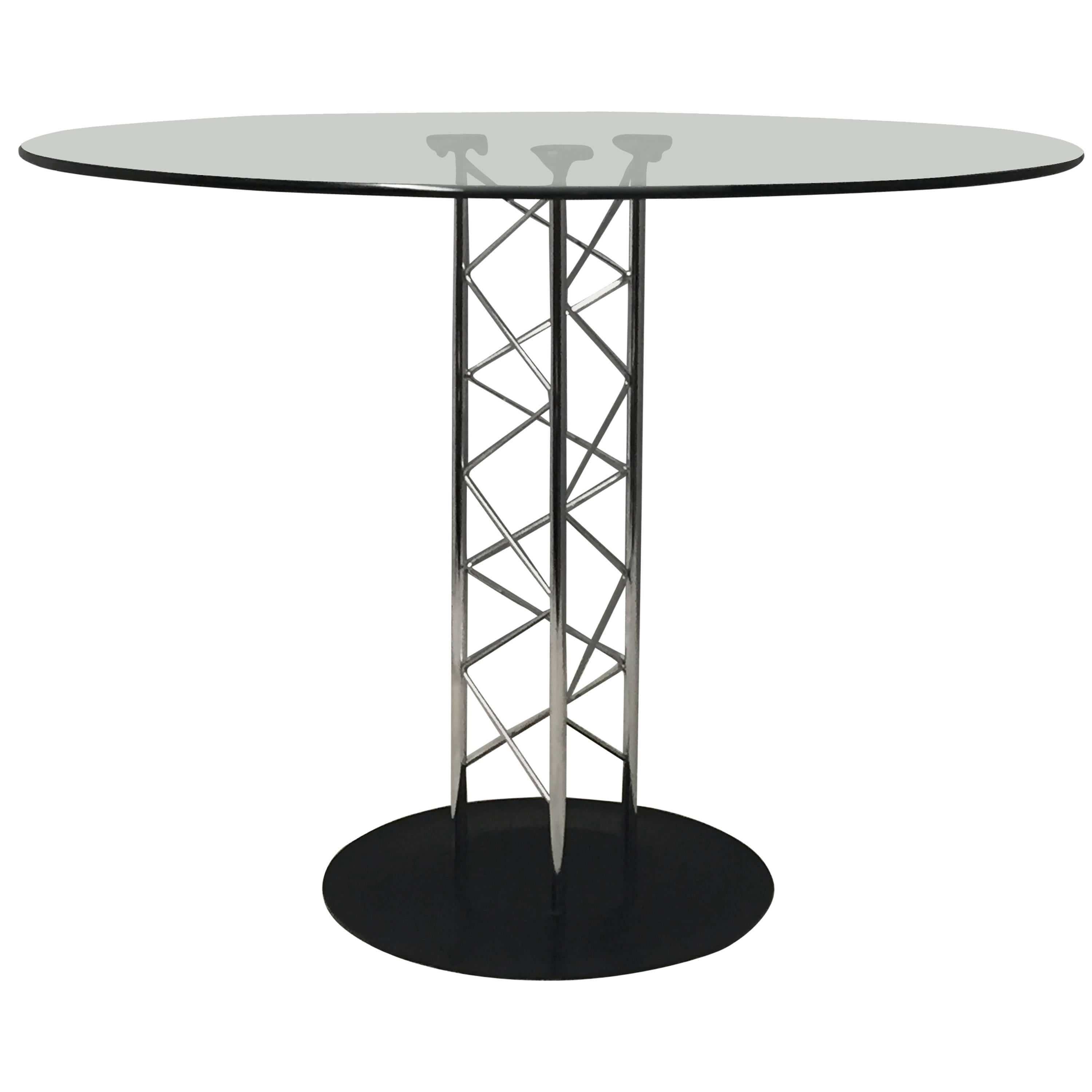 Sleek Italian Mid-Century Modern Glass and Chrome Round Table