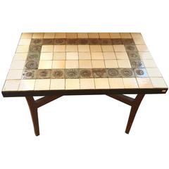 Coffee Ceramic Table by Capron with Suns Decor, France, 1950