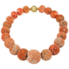 Coral Madrepora Necklace with Gold