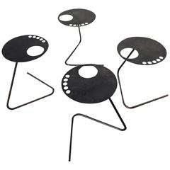 Little Tables in Perforated Black Metal cf Matégot, France, 1950