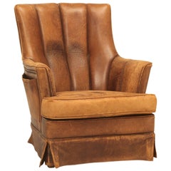 French Leather Armchair with Magazine Pocket