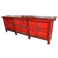 Antique High Gloss Red Lacquered Six-Drawer Sideboard