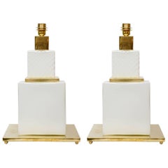 Pair of Table Lamps in Murano Glass and Brass.
