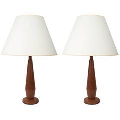 Pair of Teak Lamps with Bronze Bases 9