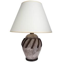 Textured Brown + White Ceramic Lamp with Rope Detailing