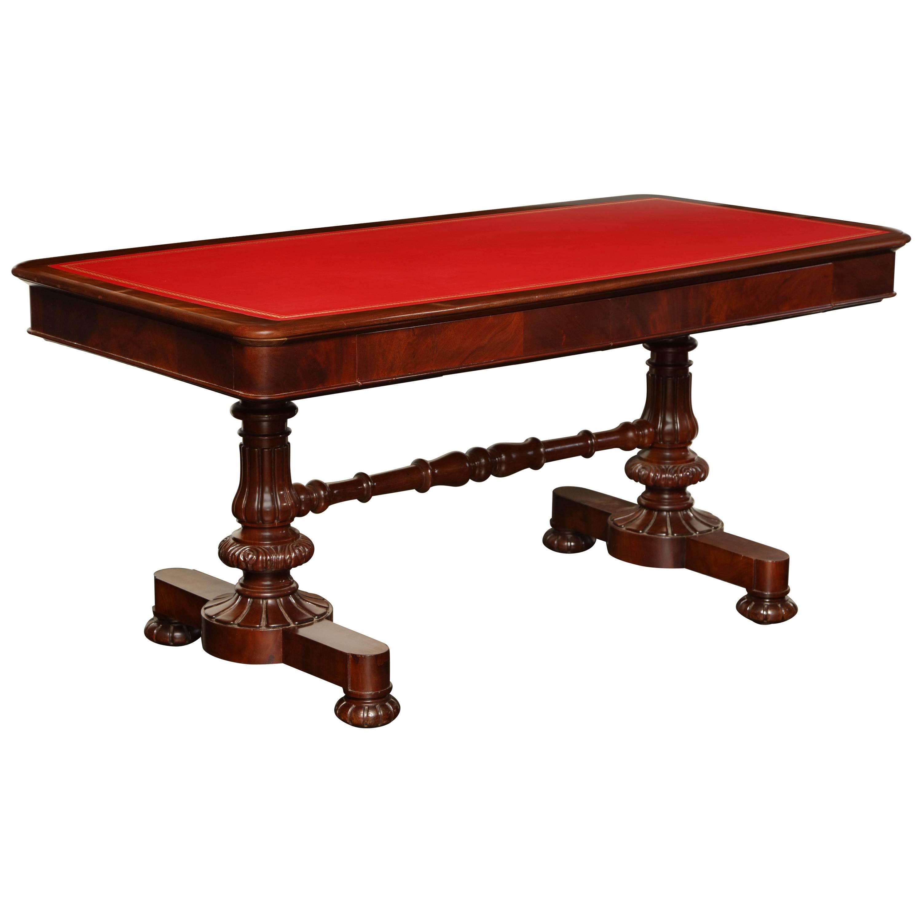 Mid-19th Century English, Two-Drawer Mahogany Desk with Leather Top
