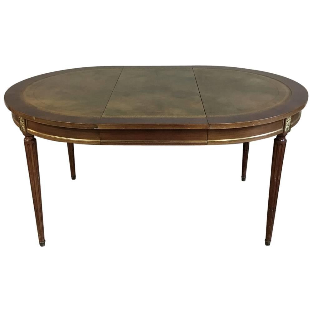 19th Century French Directoire Leather Top Hand-Crafted Mahogany Table with Leaf