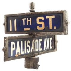 Antique Newyork, New Jersey Double Street Sign, Palisade Ave and 11th Street