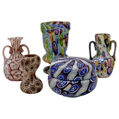 Set of Five Murano Vintage Nice Glass Vases Millefiori, circa 1910