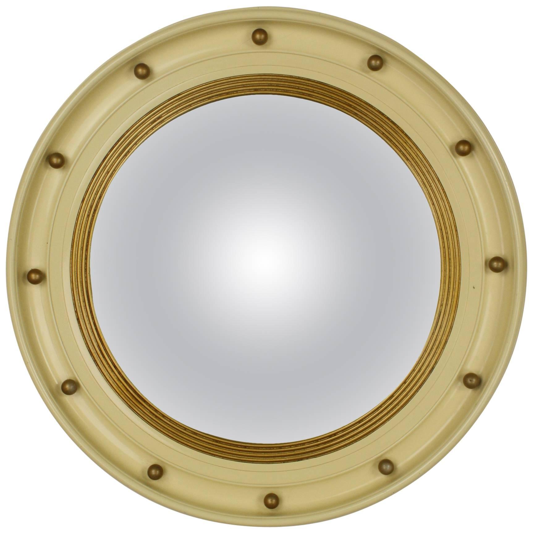 Cream and Gold Regency Style Bulls Eye Convex Mirror