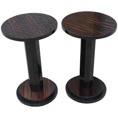 Beautiful Pair of French Art Deco Exotic Macassar Ebony End Tables, circa 1940s