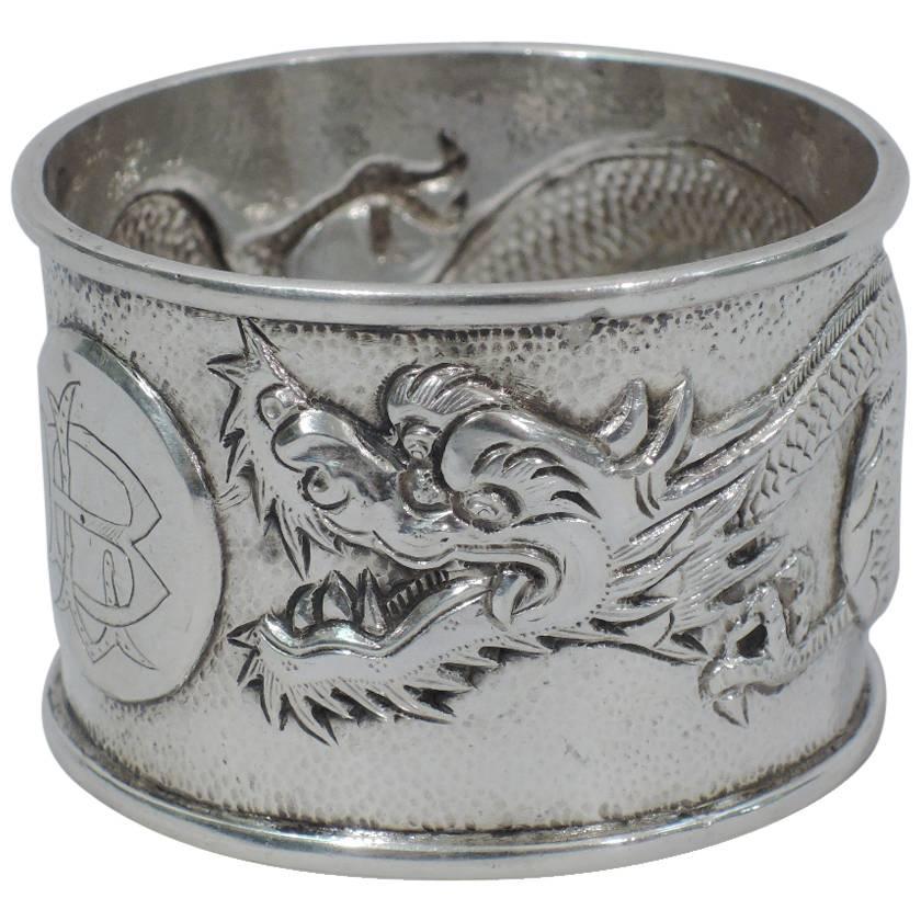Chinese Export Silver Napkin Ring with Dragon