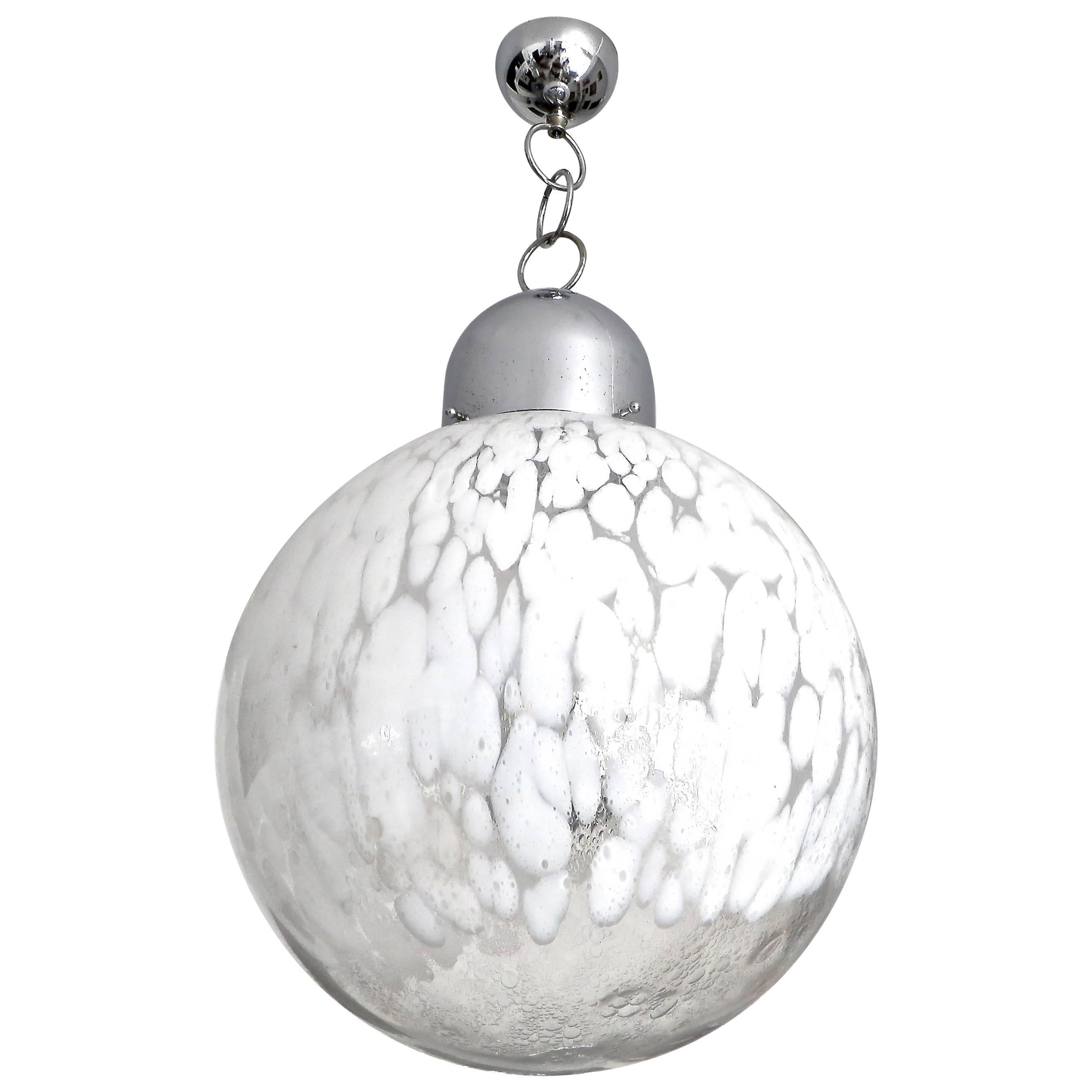 Murano Mazzega Globe Chandelier in Clear and White Mottled Handblown Glass