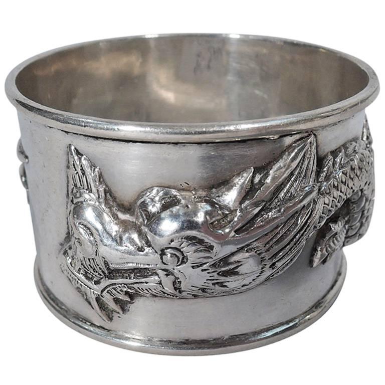 Chinese Silver Napkin Ring with Dragon by Wang Hing