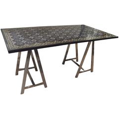 Pietra Dura Table with Modern Chrome Base