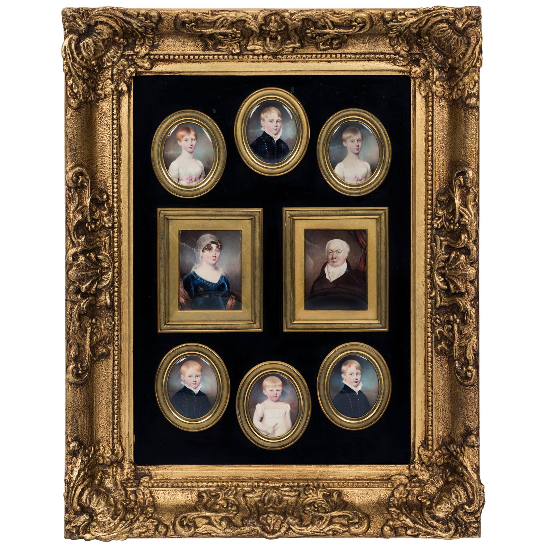 Interesting High Quality Regency Family Group of Miniatures, Dated 1812 For Sale