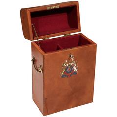 Early 20th Century French Leather Wine Bottle Storage Case with Engraved Crest 3