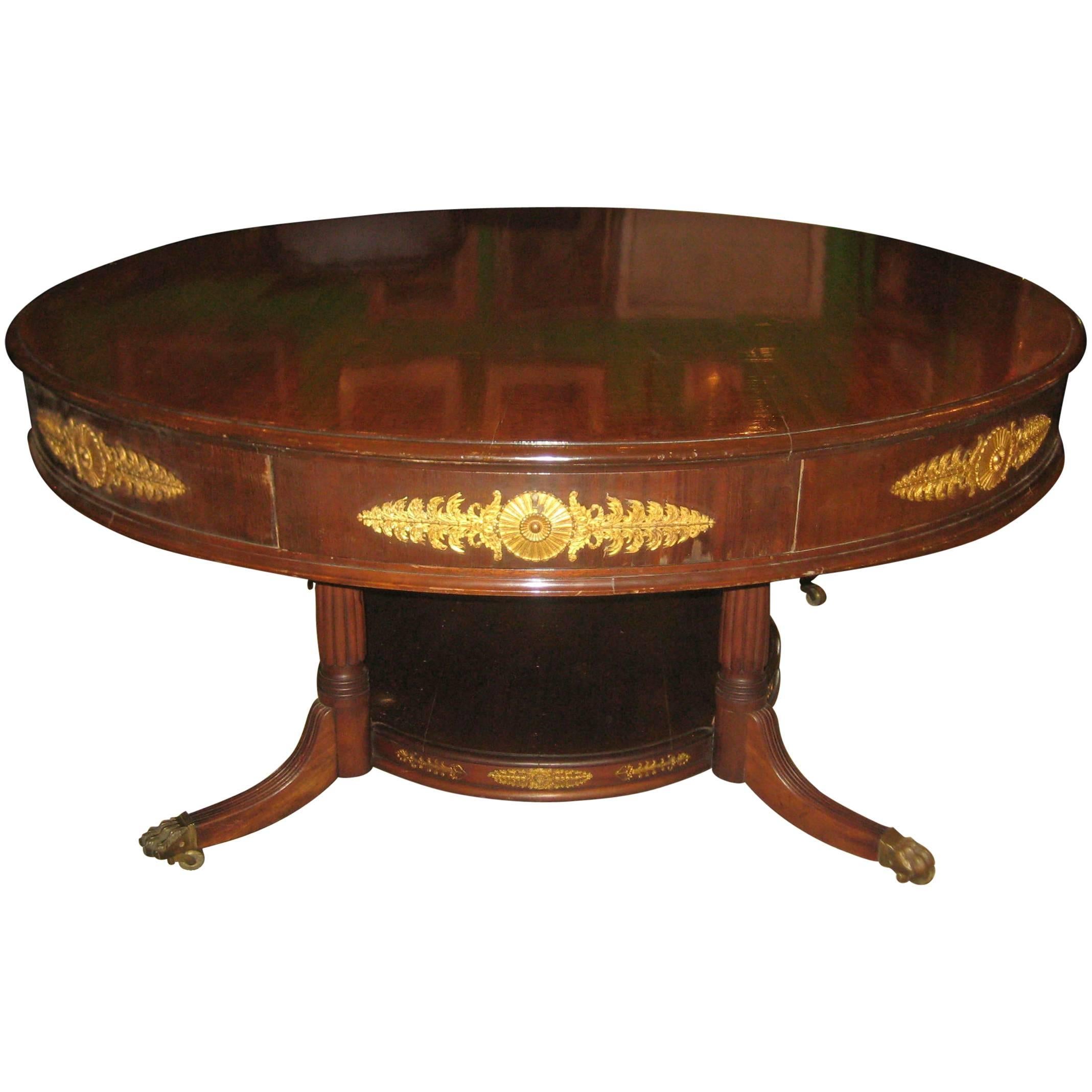 French Empire Mahogany and Gilt Bronze-Mounted Four-Drawer Center Table For Sale