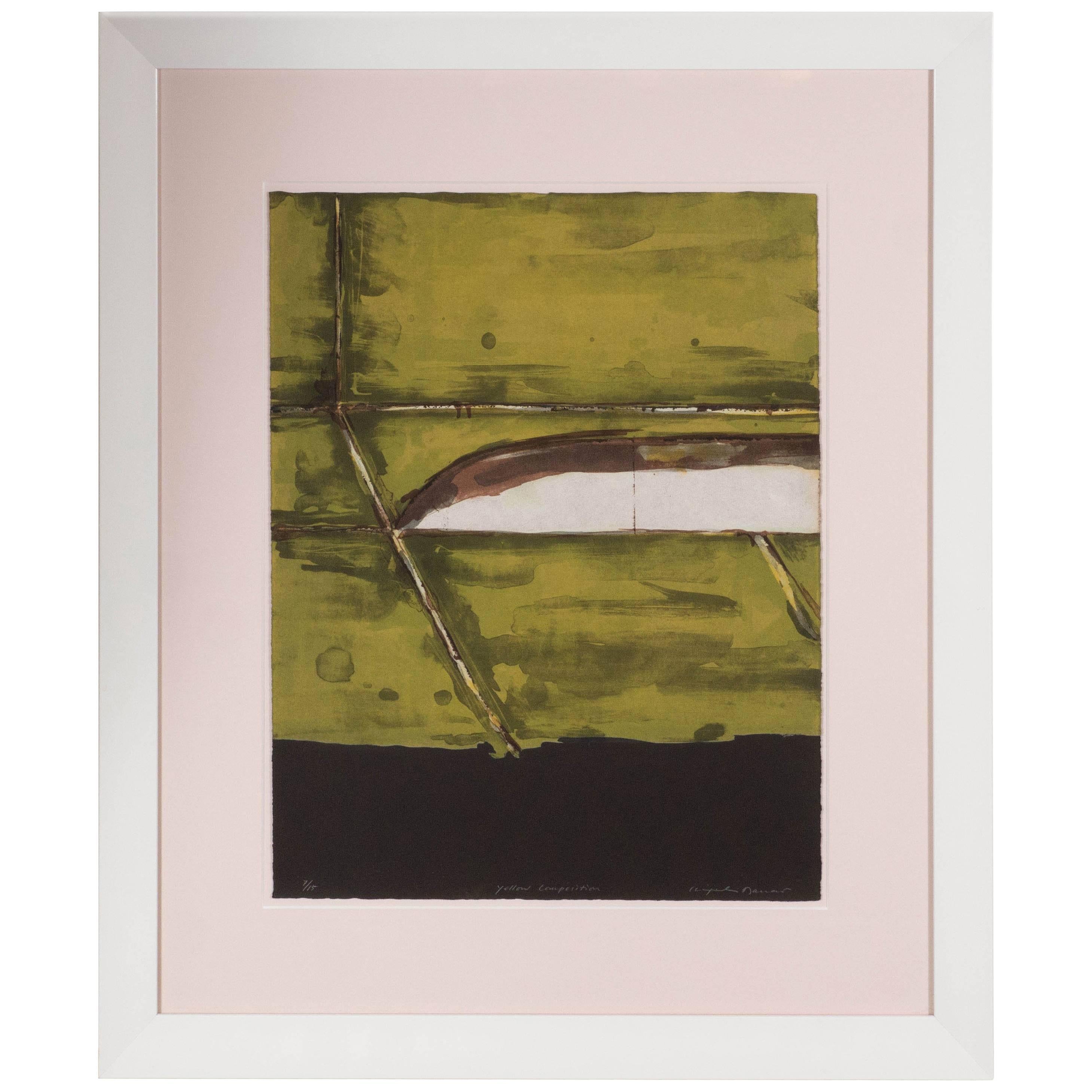Mid-Century Abstract Expressionist Monoprint Yellow Composition by Kenjilo Nanao