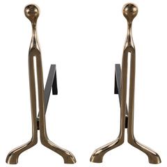 Pair of Custom Mid-Century Modernist Style Polished Brass Caliber Andirons 6
