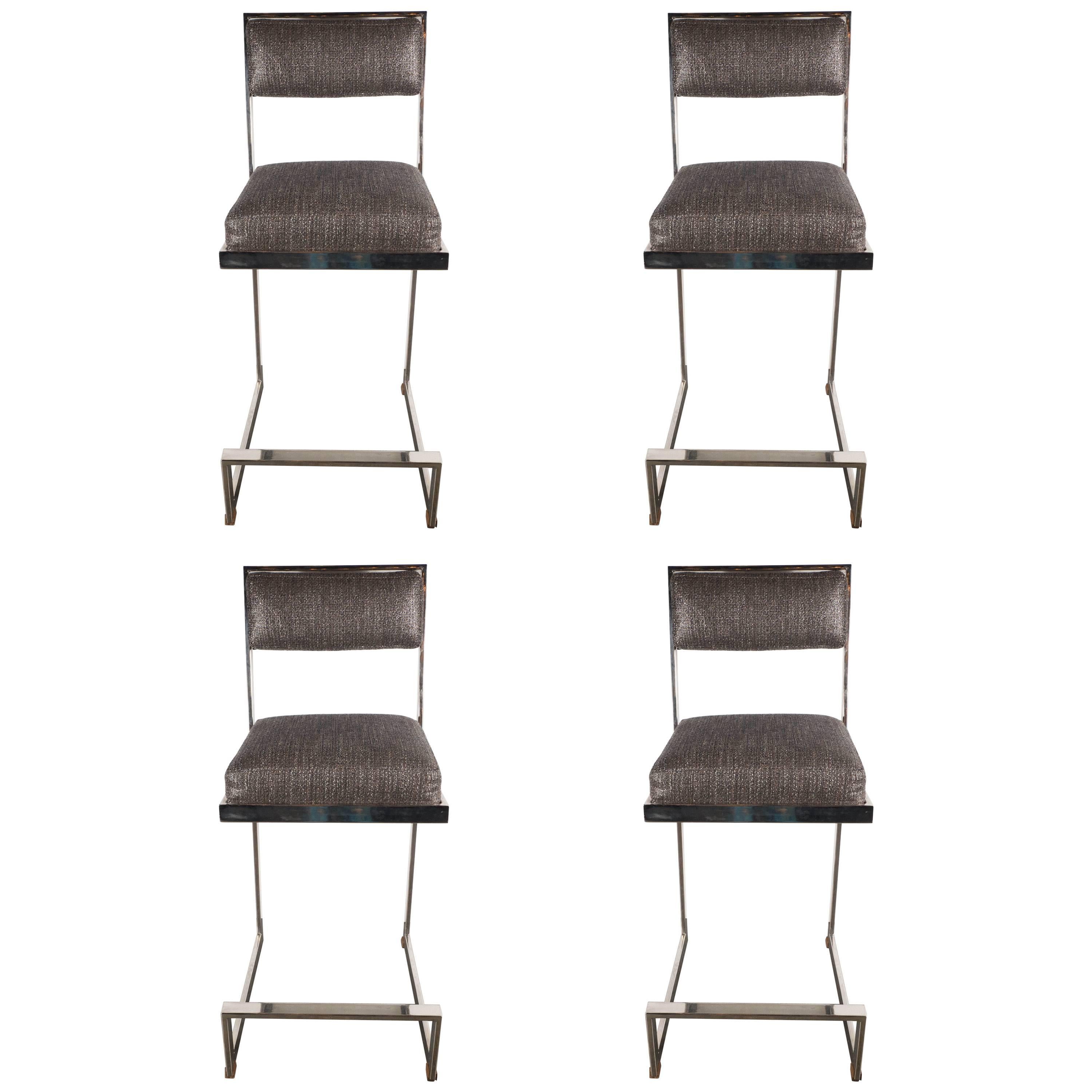 Set of Four Mid-Century Modernist Cantilever Bar Stools by Milo Baughman