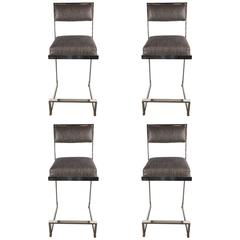 Set of Four Mid-Century Modernist Cantilever Bar Stools by Milo Baughman