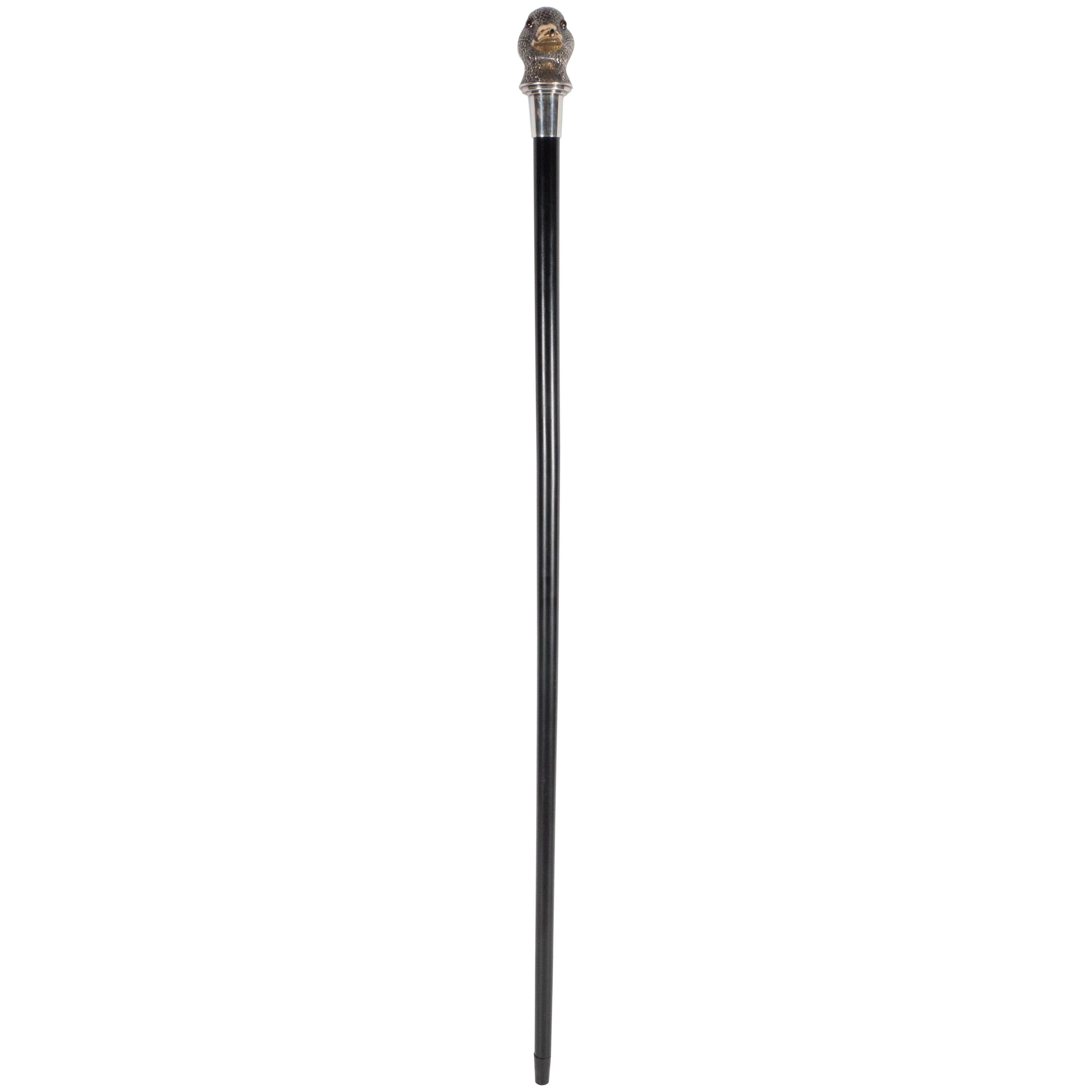 Asprey & Co Sterling Silver, Gilt and Ebony Duck Walking Stick