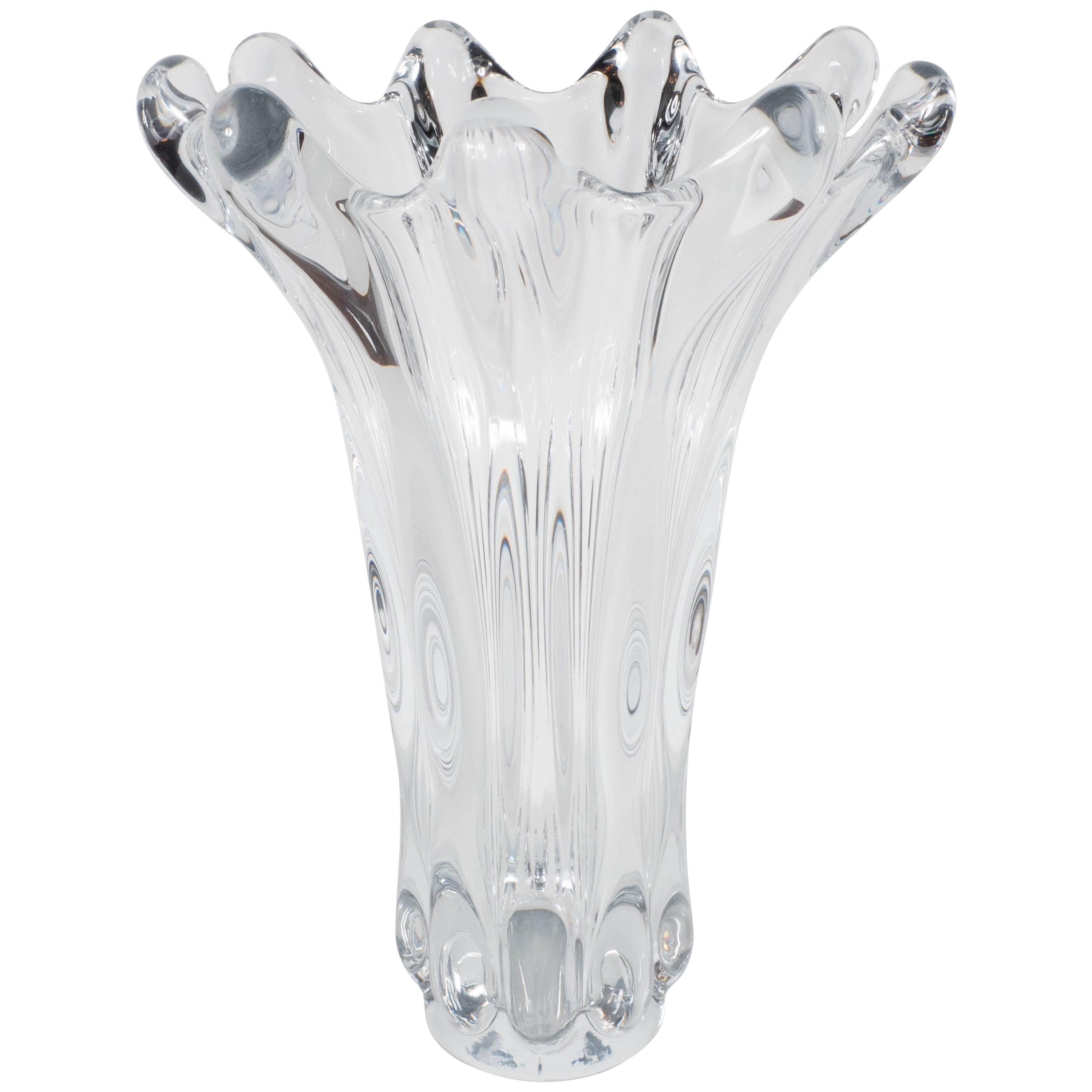 Gorgeous Mid-Century Handblown Crystal Vase by Art Vannes in Floriform Design