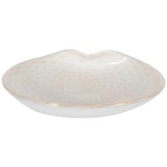 Retro Gorgeous Handblown "Bullicante" Murano Glass Bowl in Pearl and 24-Karat Gold