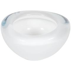 Mid-Century Handblown Murano Glass Bowl in White and Clear