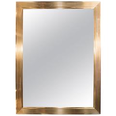 Luxe Mid- Century Modernist Stepped Fluted Design Brass Mirror by Donghia