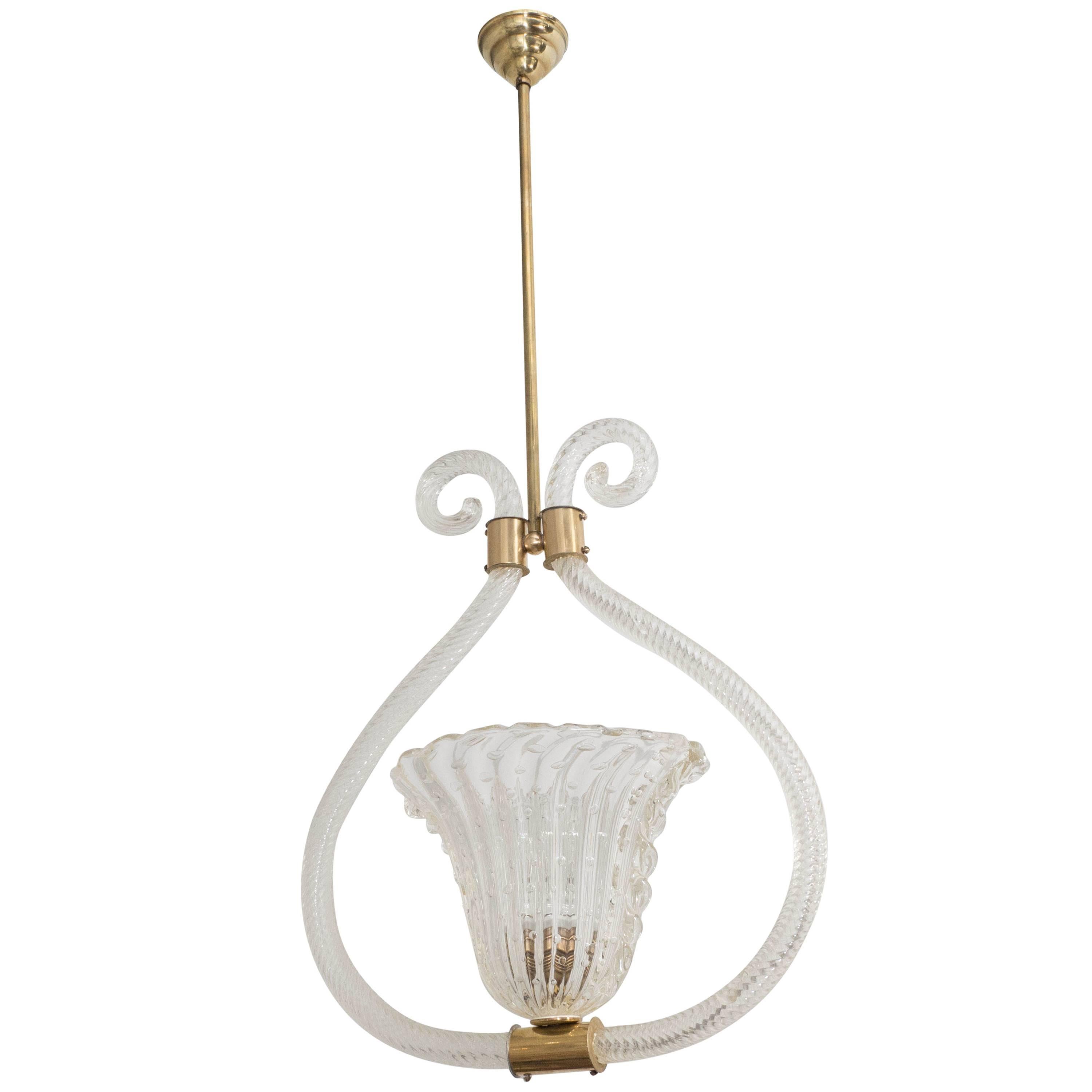 Barovier & Toso "Bullicante" Murano Glass and  Brass Pendant/Chandelier For Sale