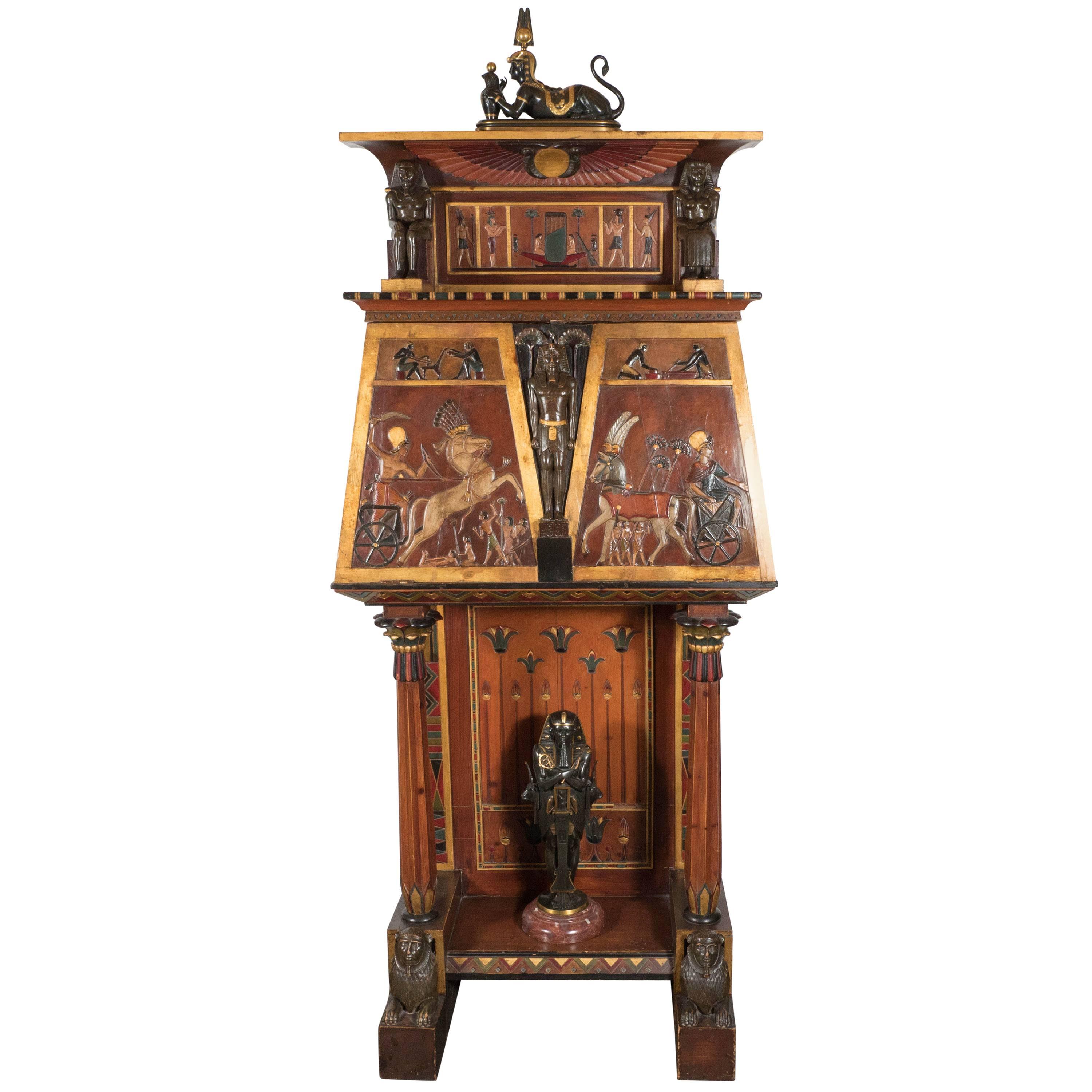 Art Deco Egyptian Revival Secretaire with Gilded Detailing